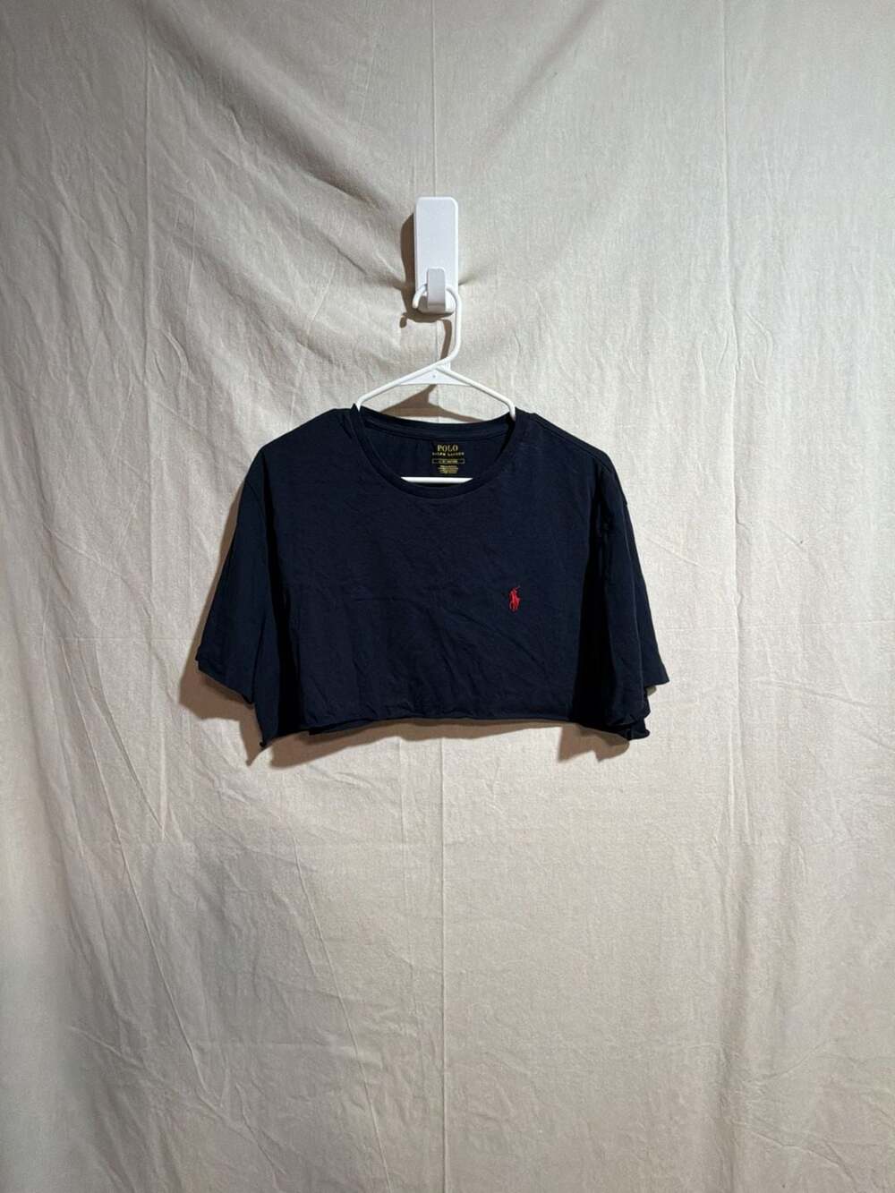 Vintage Y2K Polo Ralph Lauren V-neck Tee – Black Cropped Fit – Minimalist Preppy